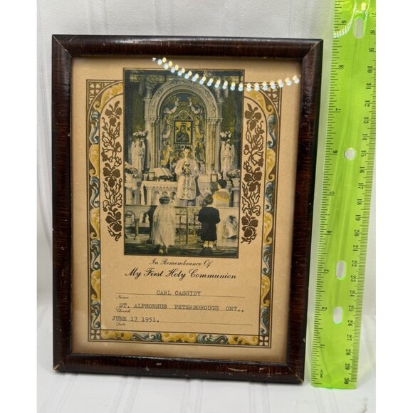 VINTAGE 1951 Catholic 1st Holy Communion Picture Certificate In Frame - Picture 7 of 7